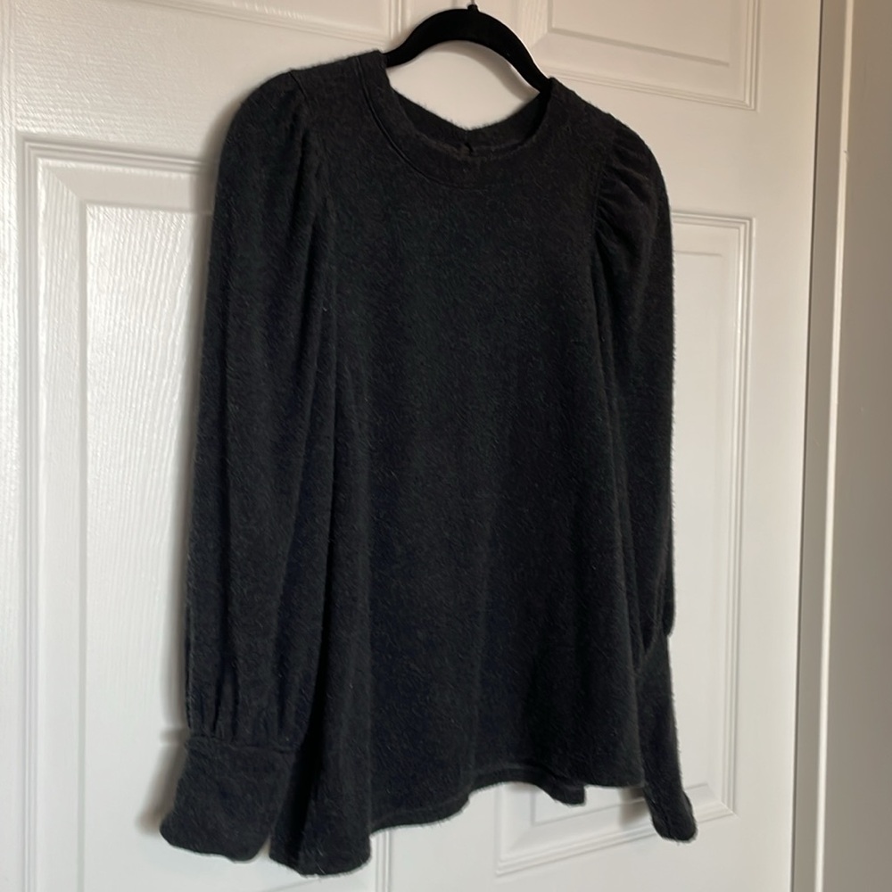 Madewell Sweater Brushed Small Pullover Charcoal Gray Puffy Long Cuffs - Picture 4 of 12